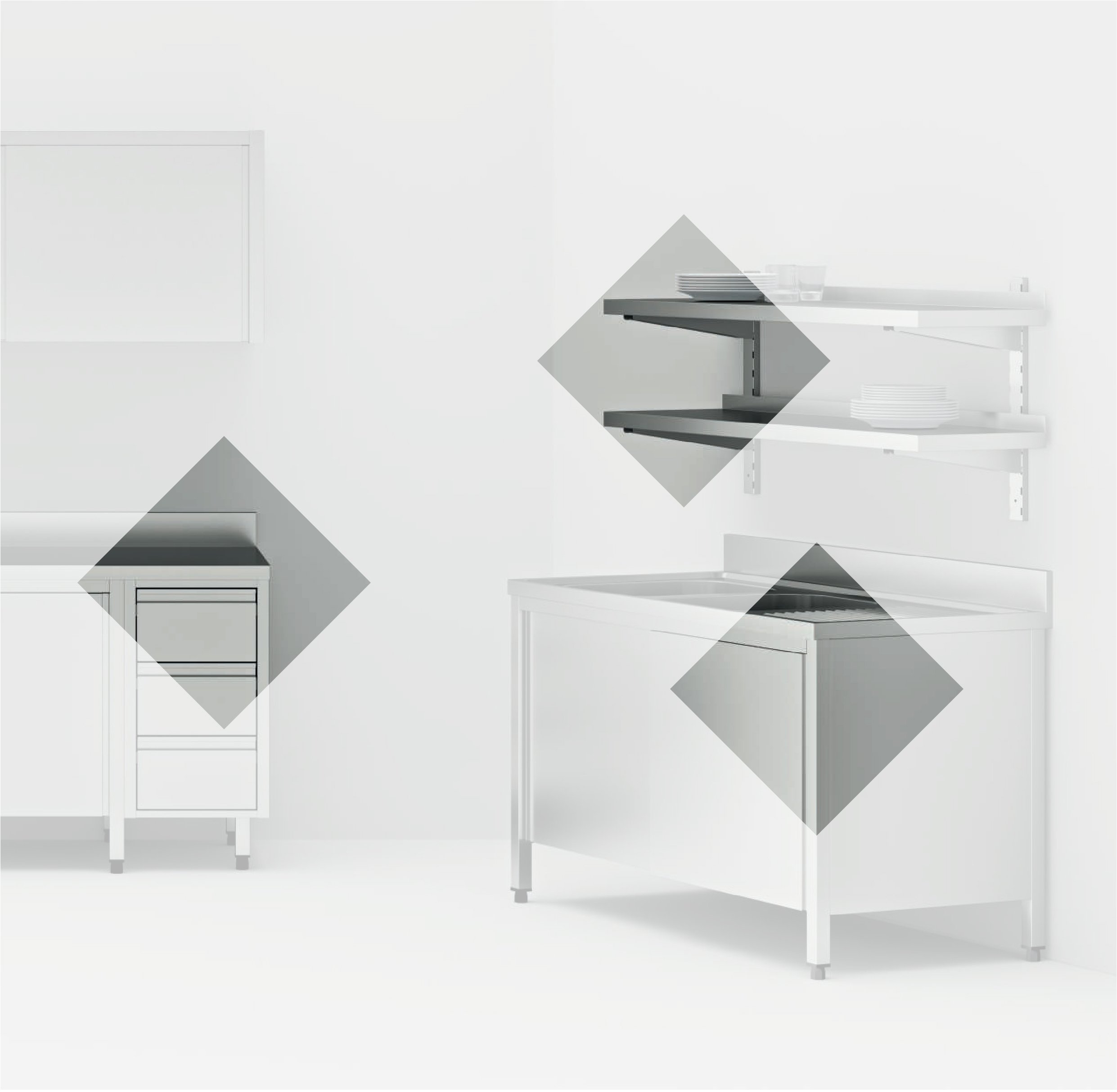 EUR - Large gamme d’armoires et de tables, produit avec les dessus en acier AISI 304 et les structures des meubles en acier AISI 441 | Mittel Group